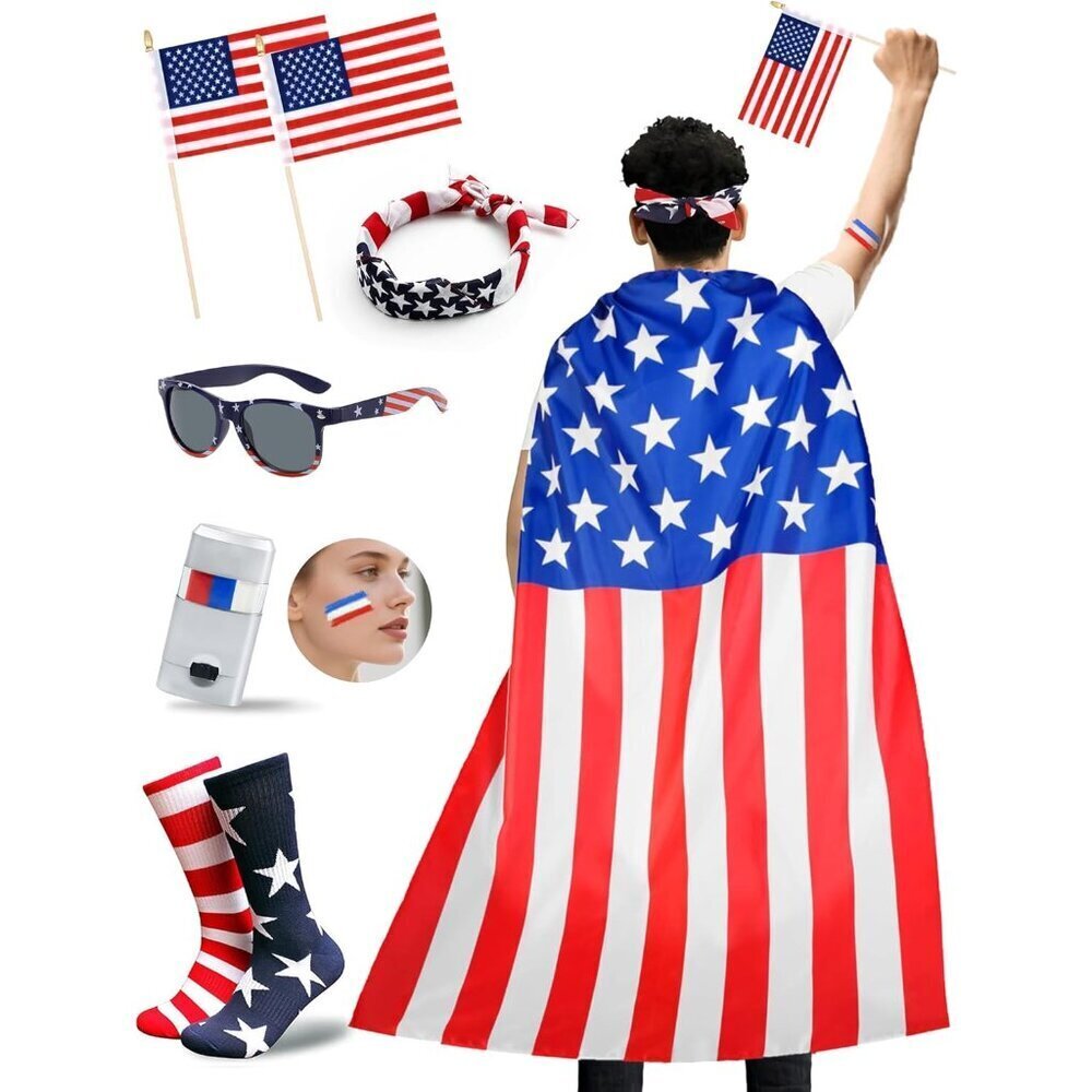 American Flag Cape Costume Patriotic 4th of July Outfit for Women Men
